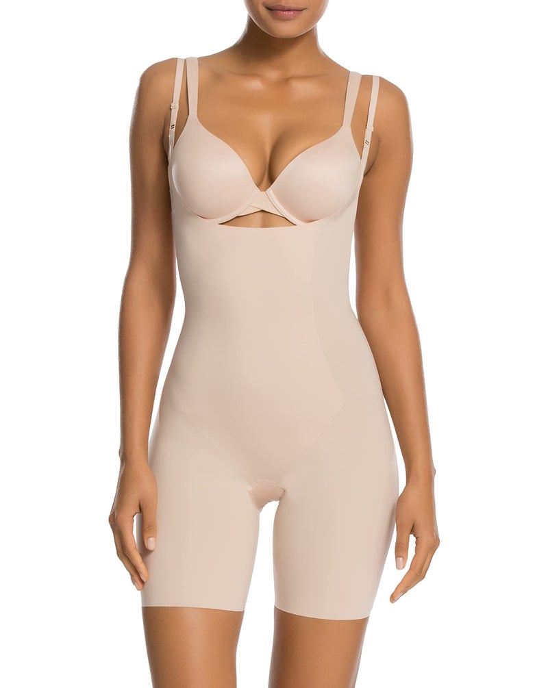 SPANX Shapewear for Women Thinstincts Open-Bust Mid-Thigh Bodysuit (Regular and Plus Sizes) Soft Nude 1X - Image 1
